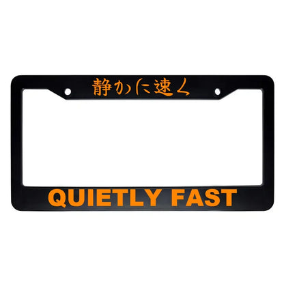 Quietly Fast ABS Black Plastic Kanji Japanese License Plate Frame - Orange Text