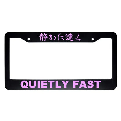 Quietly Fast ABS Black Plastic Kanji Japanese License Plate Frame - Pink Text