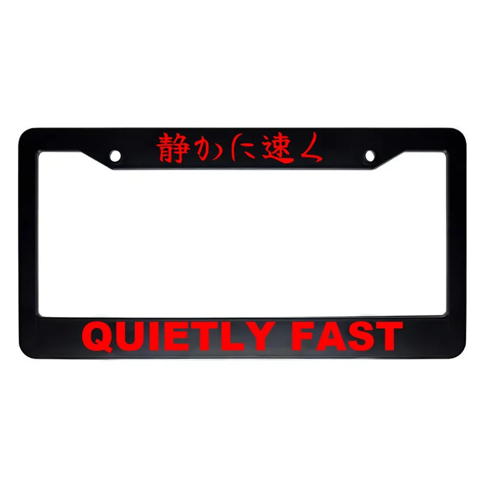 Quietly Fast ABS Black Plastic Kanji Japanese License Plate Frame - Red Text