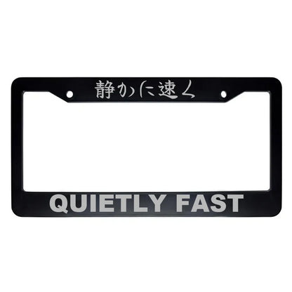 Quietly Fast ABS Black Plastic Kanji Japanese License Plate Frame - Silver Text