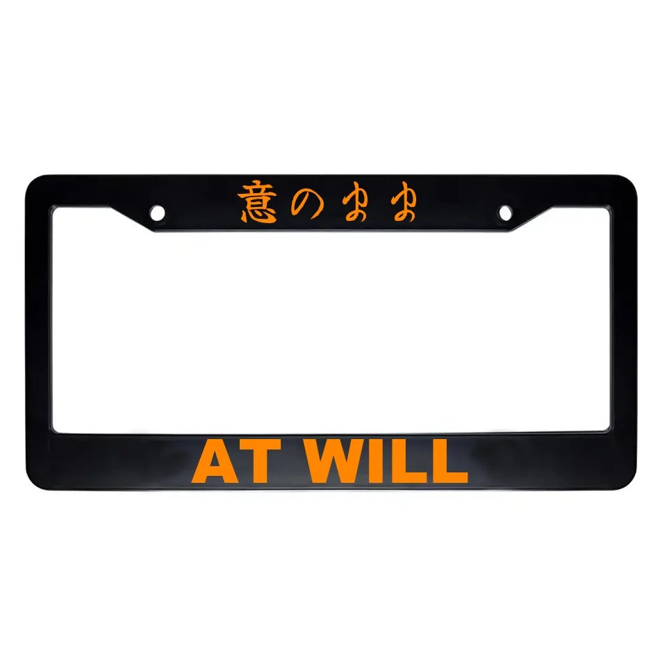 At Will ABS Black Plastic Kanji Japanese License Plate Frame - Orange Text
