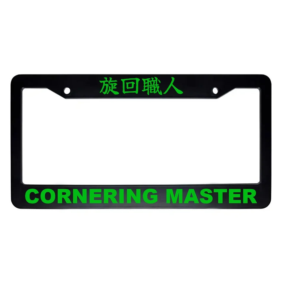 Cornering Master ABS Black Plastic Kanji Japanese License Plate Frame - Green Text