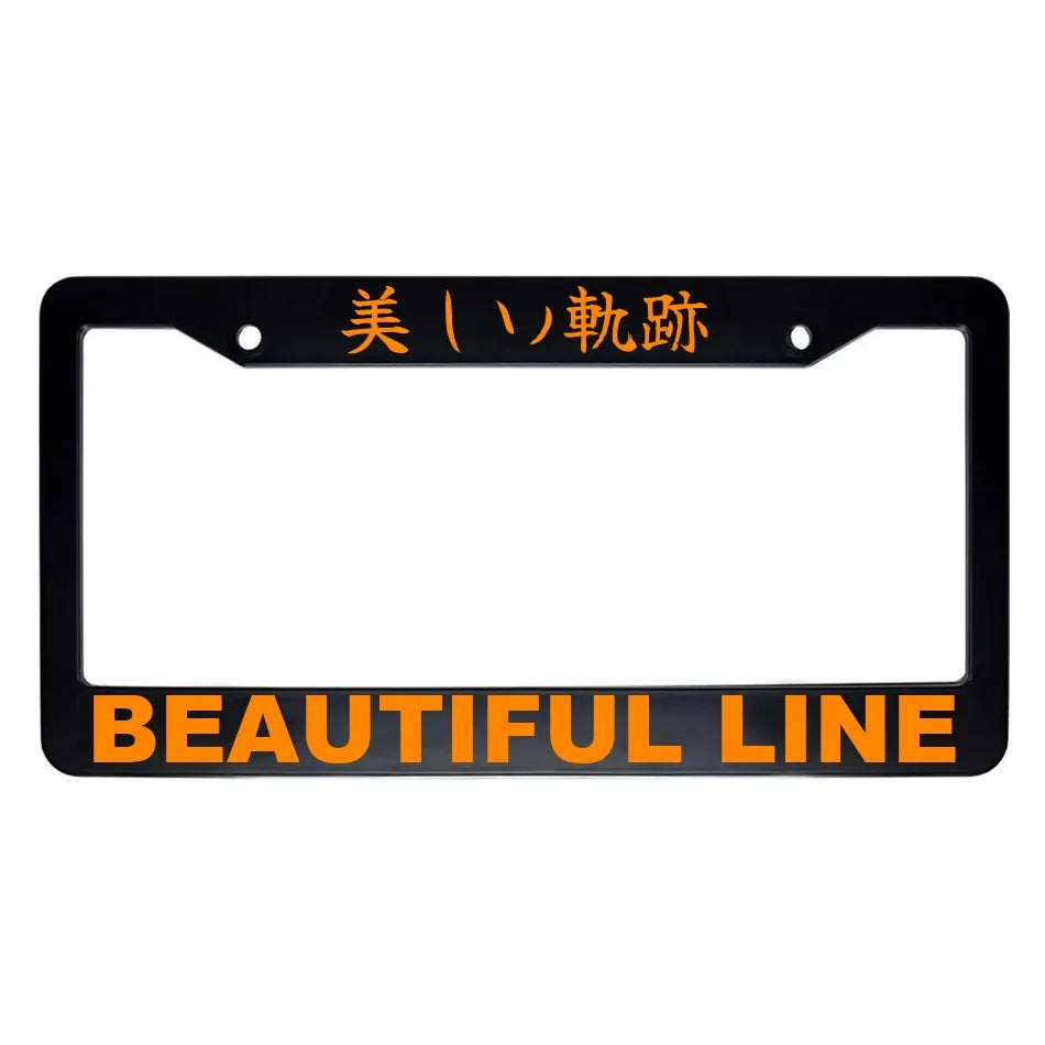 Beautiful Line ABS Black Plastic Kanji Japanese License Plate Frame - Orange Text