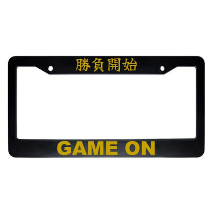 Game on ABS Black Plastic Kanji Japanese License Plate Frame - Gold Text