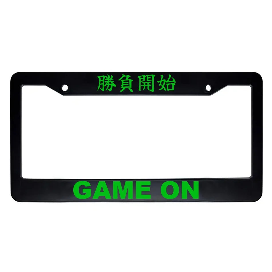 Game on ABS Black Plastic Kanji Japanese License Plate Frame - Green Text