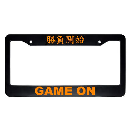 Game on ABS Black Plastic Kanji Japanese License Plate Frame - Orange Text