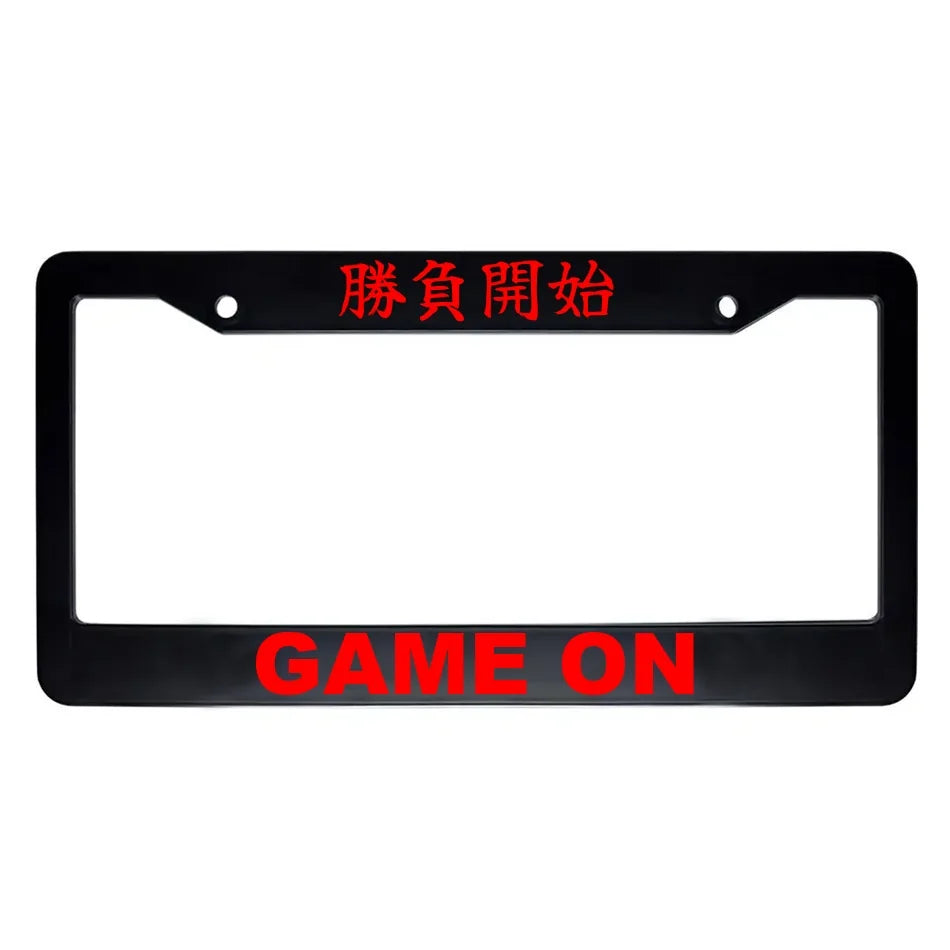Game on ABS Black Plastic Kanji Japanese License Plate Frame - Red Text