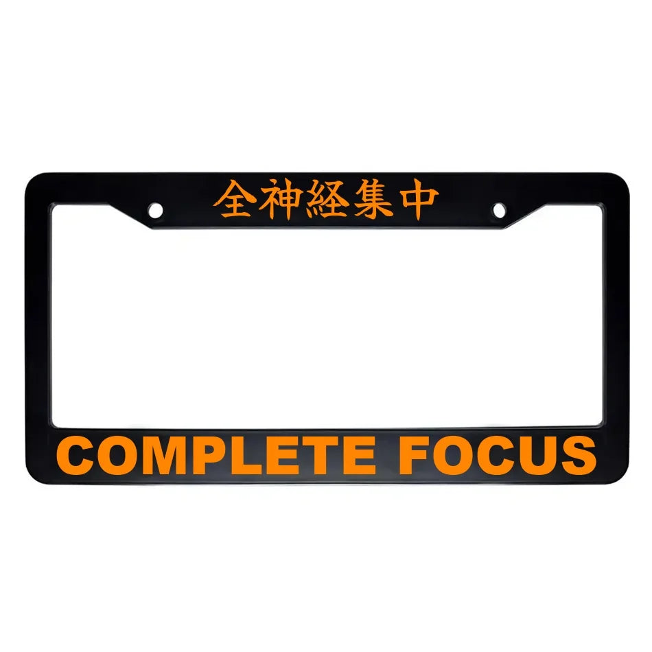 Complete Focus ABS Black Plastic Kanji Japanese License Plate Frame - Orange Text