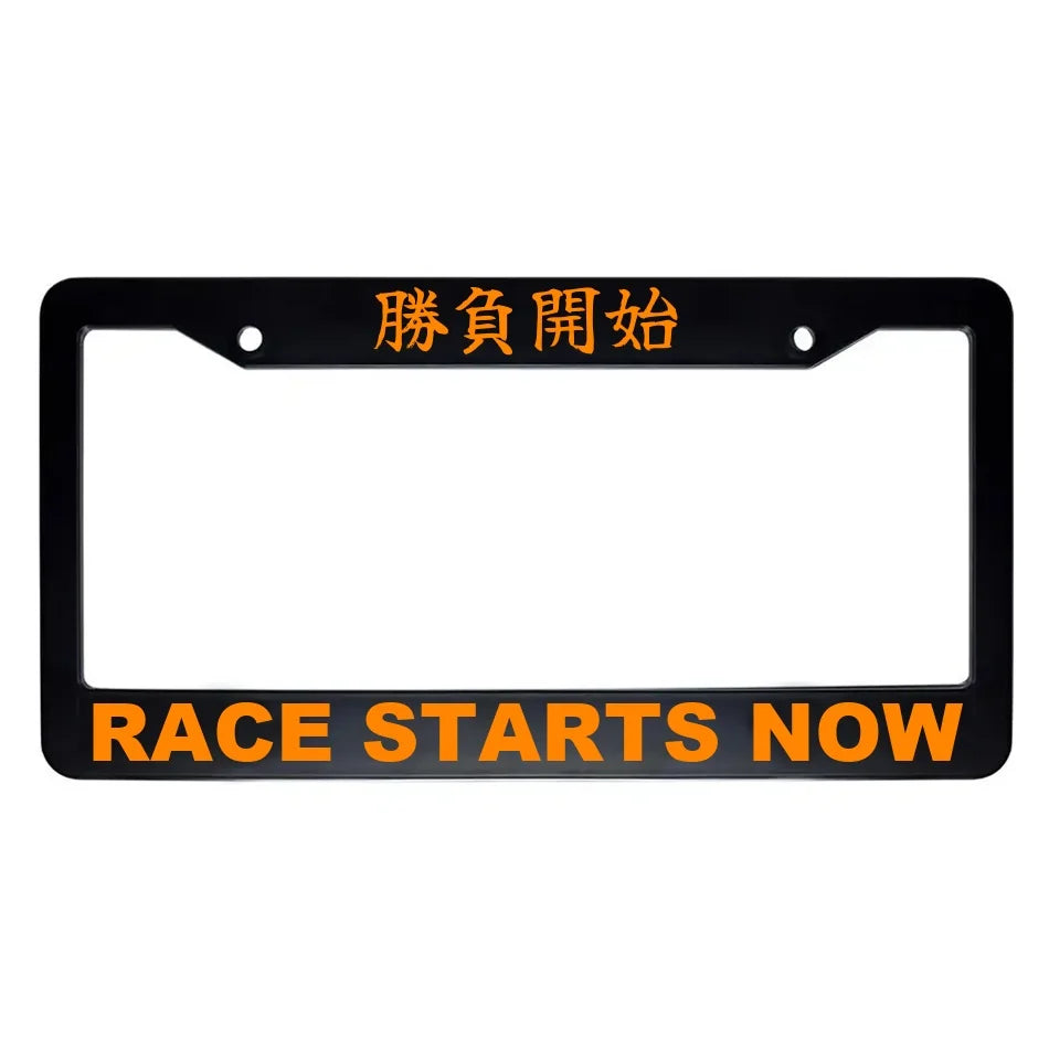 Race Starts Now ABS Black Plastic Kanji Japanese License Plate Frame - Orange Text