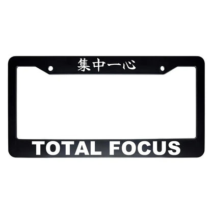 Total Focus ABS Black Plastic Kanji Japanese License Plate Frame - White Text