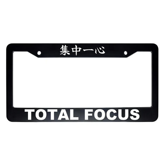 Total Focus ABS Black Plastic Kanji Japanese License Plate Frame - White Text