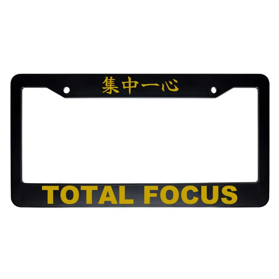 Total Focus ABS Black Plastic Kanji Japanese License Plate Frame - Gold Text