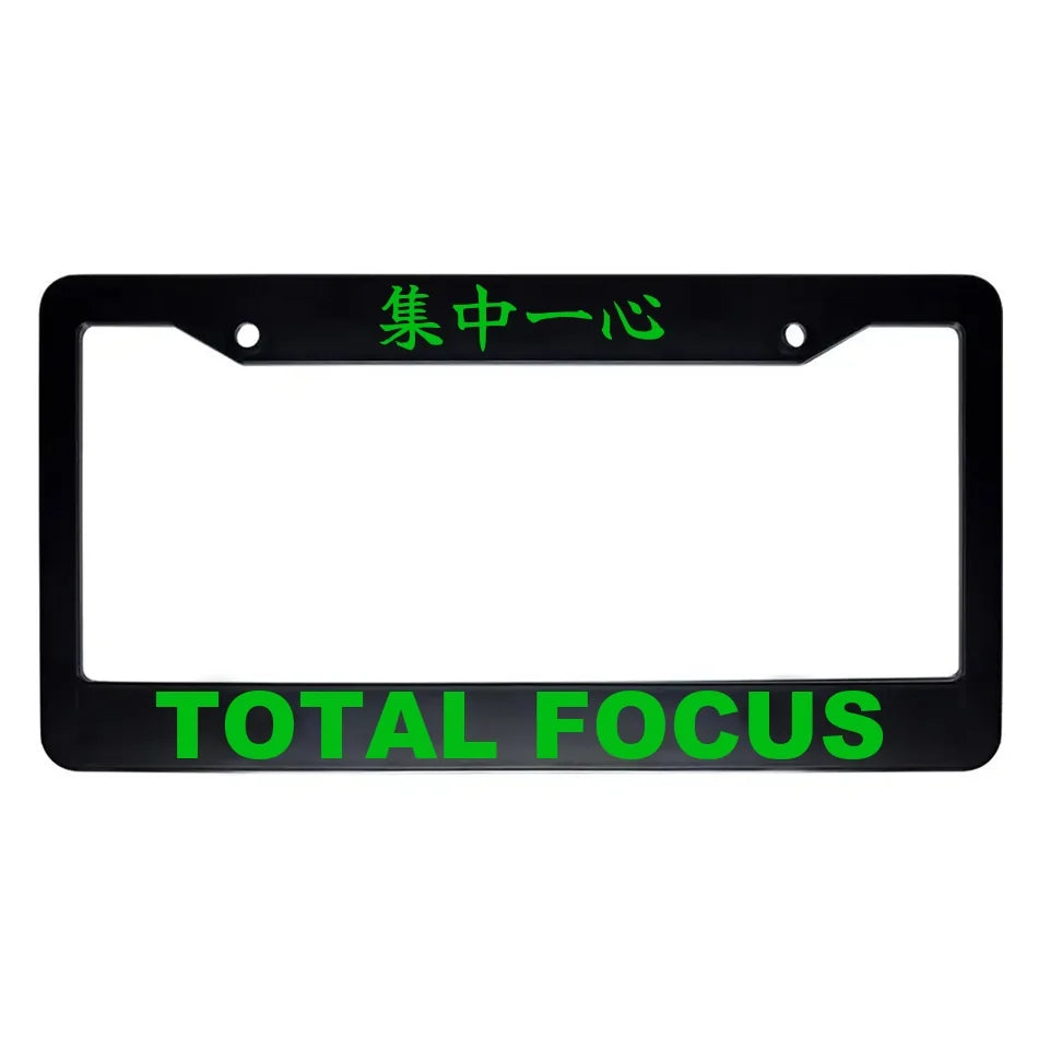 Total Focus ABS Black Plastic Kanji Japanese License Plate Frame - Green Text