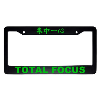 Total Focus ABS Black Plastic Kanji Japanese License Plate Frame - Green Text