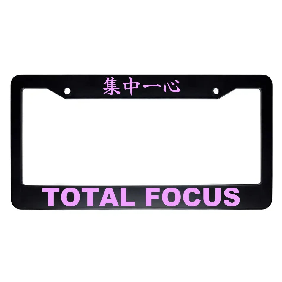 Total Focus ABS Black Plastic Kanji Japanese License Plate Frame - Pink Text