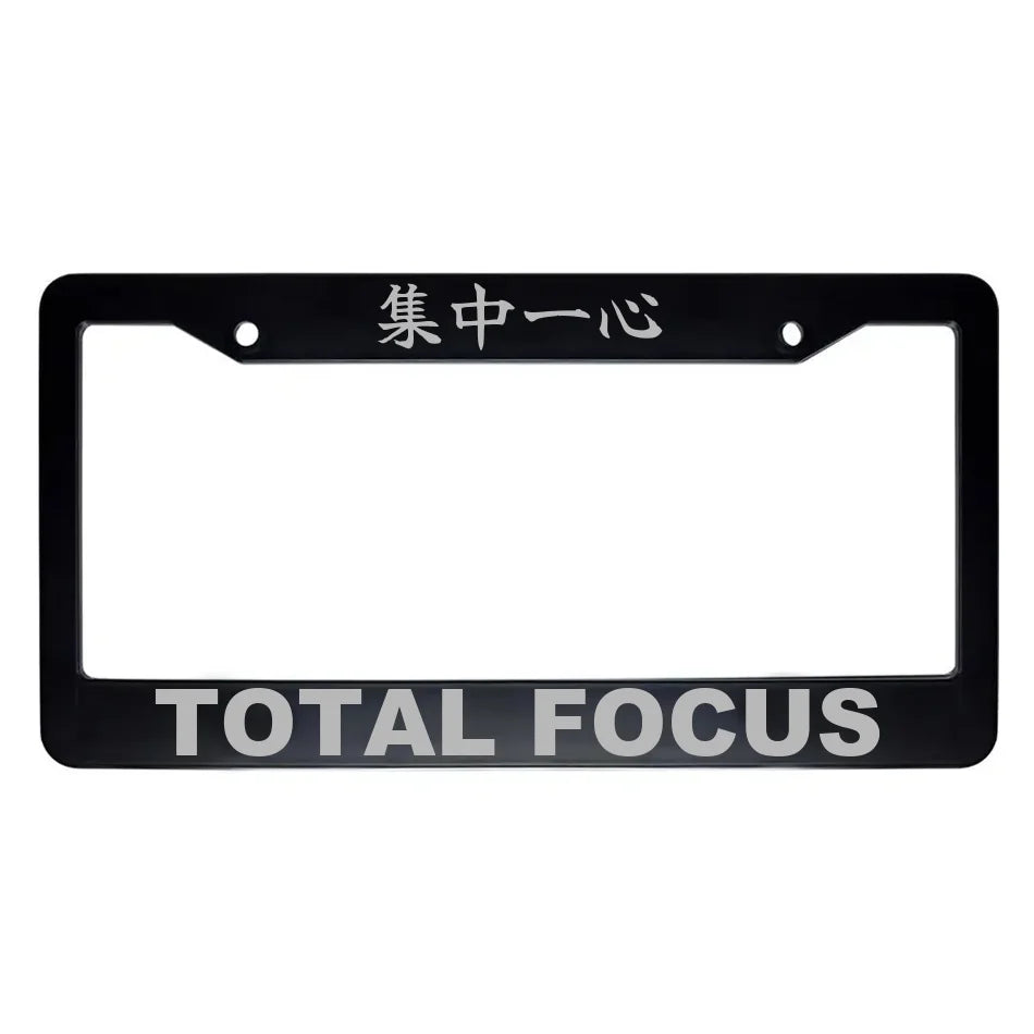 Total Focus ABS Black Plastic Kanji Japanese License Plate Frame - Silver Text
