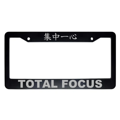 Total Focus ABS Black Plastic Kanji Japanese License Plate Frame - Silver Text