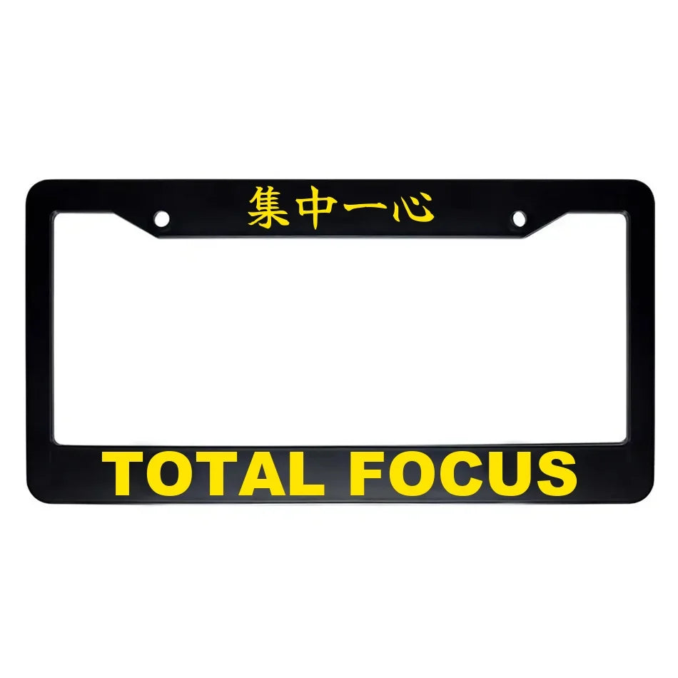 Total Focus ABS Black Plastic Kanji Japanese License Plate Frame - Yellow Text