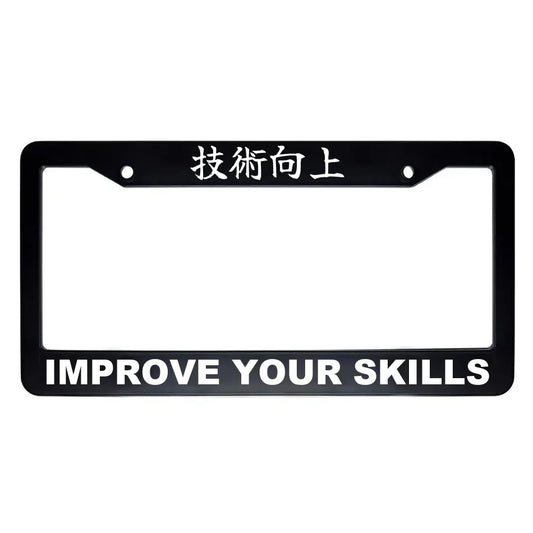 Improve Your Skills ABS Black Plastic Kanji Japanese License Plate Frame - White Text