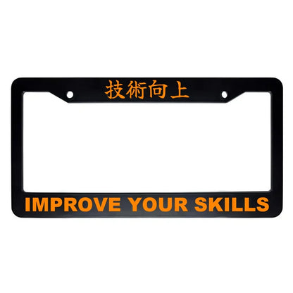 Improve Your Skills ABS Black Plastic Kanji Japanese License Plate Frame - Orange Text
