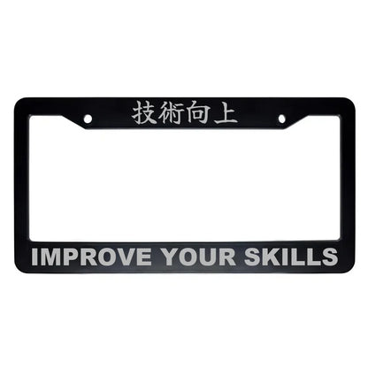 Improve Your Skills ABS Black Plastic Kanji Japanese License Plate Frame - Silver Text
