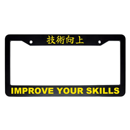 Improve Your Skills ABS Black Plastic Kanji Japanese License Plate Frame - Yellow Text