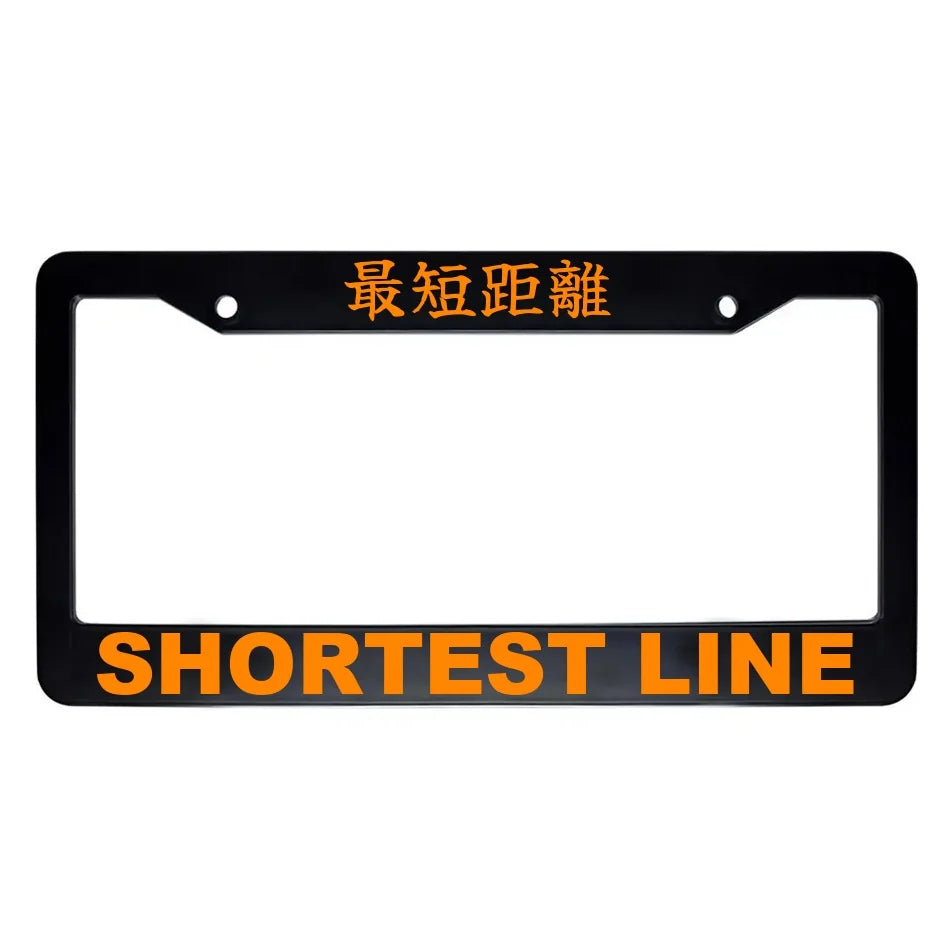 Shortest Line ABS Black Plastic Kanji Japanese License Plate Frame - Orange Text