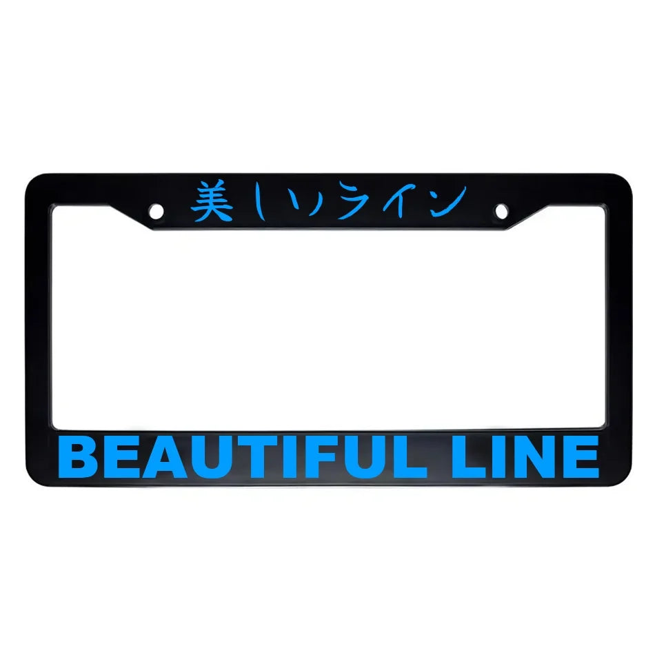 Beautiful Line ABS Black Plastic Kanji Japanese License Plate Frame - Blue Text