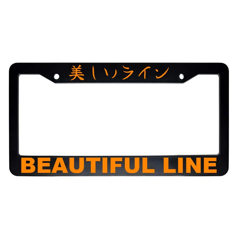 Beautiful Line ABS Black Plastic Kanji Japanese License Plate Frame - Orange Text