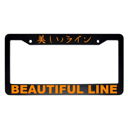Beautiful Line ABS Black Plastic Kanji Japanese License Plate Frame - Orange Text