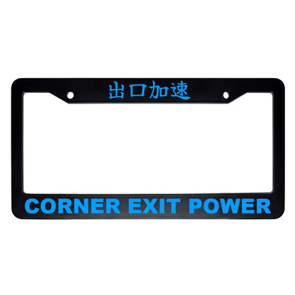 Corner Exit Power ABS Black Plastic Kanji Japanese License Plate Frame - Blue Text