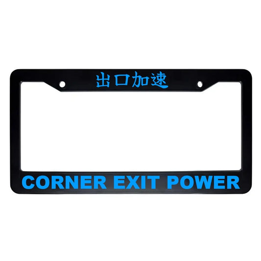 Corner Exit Power ABS Black Plastic Kanji Japanese License Plate Frame - Blue Text