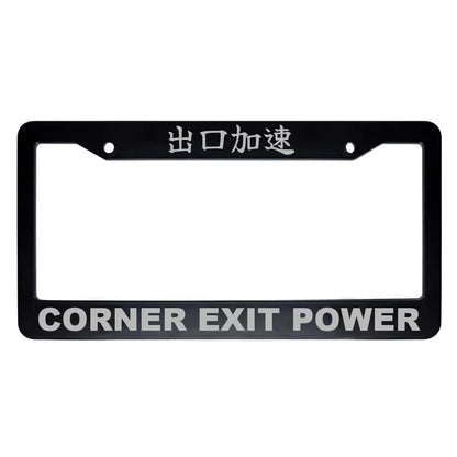 Corner Exit Power ABS Black Plastic Kanji Japanese License Plate Frame - Silver Text