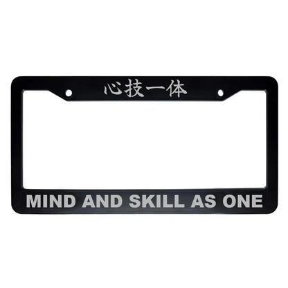 Mind and Skill as One ABS Black Plastic Kanji Japanese License Plate Frame - Silver Text