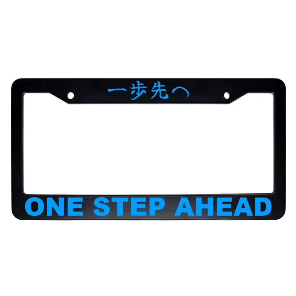 One Step Ahead ABS Black Plastic Kanji Japanese License Plate Frame - Blue Text