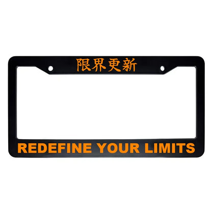 Redefine Your Limits ABS Black Plastic Kanji Japanese License Plate Frame - Orange Text