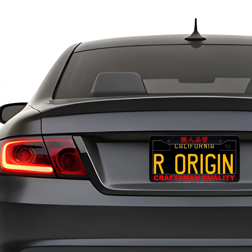 Craftsman Quality ABS Black Plastic Kanji Japanese License Plate Frame installed on car - Red Text