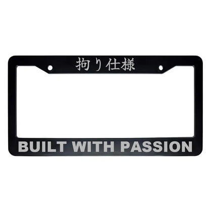 Built With Passion ABS Black Plastic Kanji Japanese License Plate Frame - Silver Text