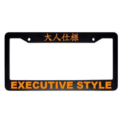 Executive Style ABS Black Plastic Kanji Japanese License Plate Frame - Orange Text