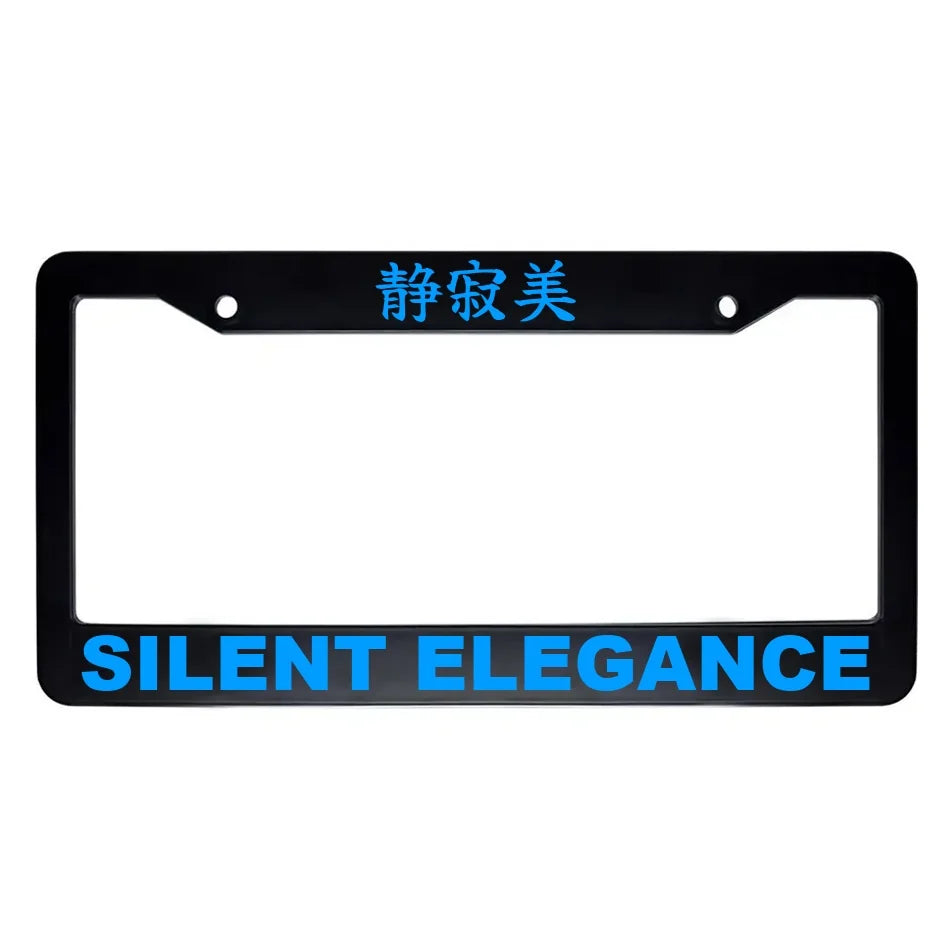 Silent Elegance ABS Black Plastic Kanji Japanese License Plate Frame - Blue Text