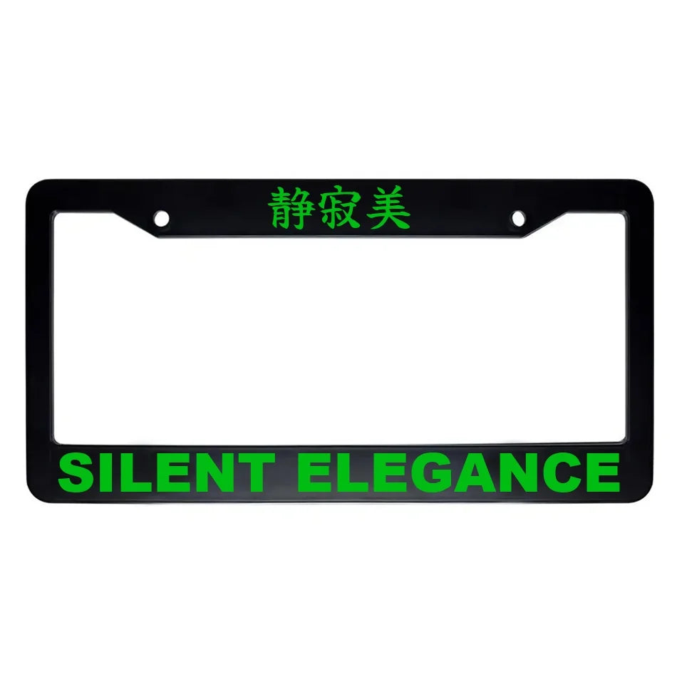 Silent Elegance ABS Black Plastic Kanji Japanese License Plate Frame - Green Text