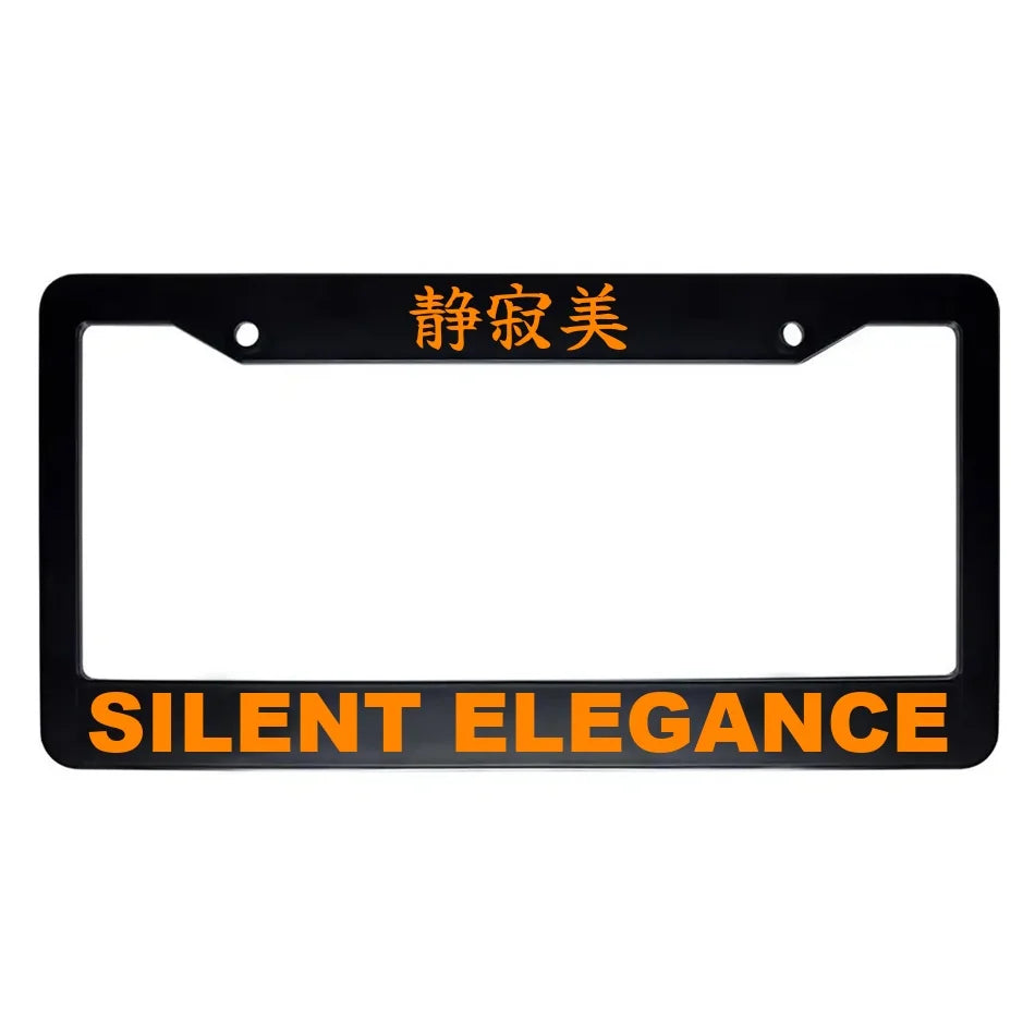 Silent Elegance ABS Black Plastic Kanji Japanese License Plate Frame - Orange Text