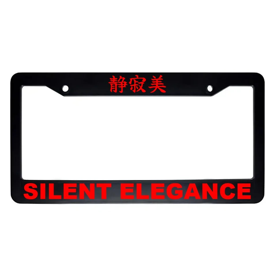 Silent Elegance ABS Black Plastic Kanji Japanese License Plate Frame - Red Text