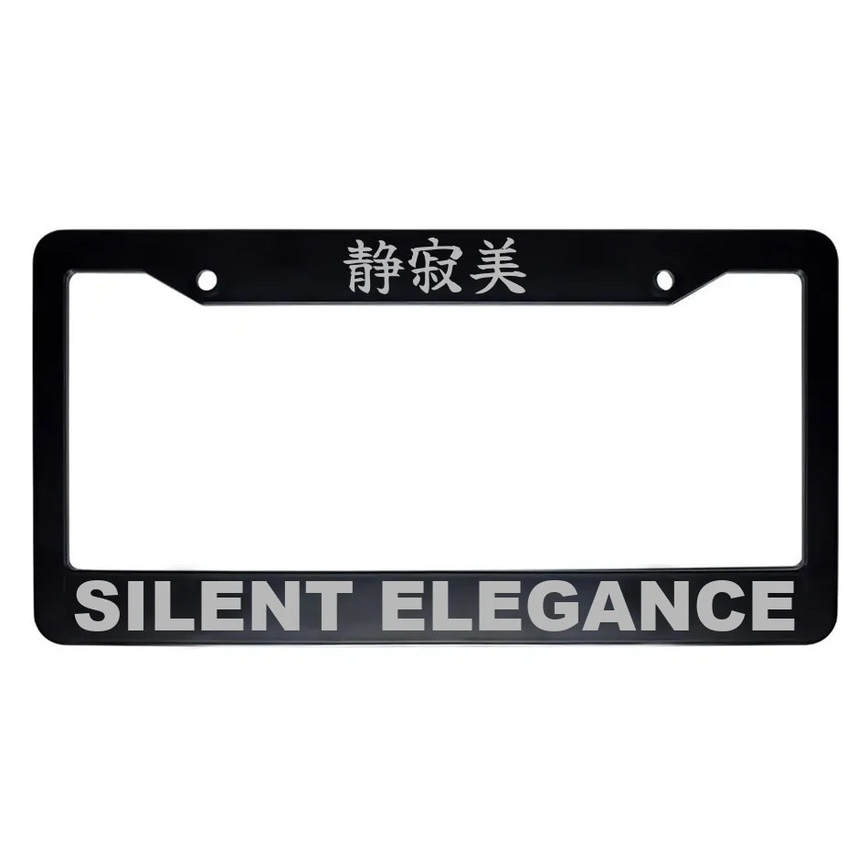 Silent Elegance ABS Black Plastic Kanji Japanese License Plate Frame - Silver Text