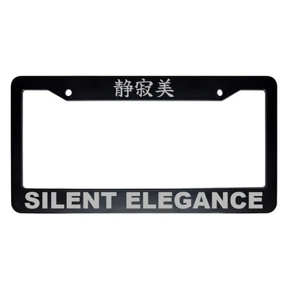Silent Elegance ABS Black Plastic Kanji Japanese License Plate Frame - Silver Text