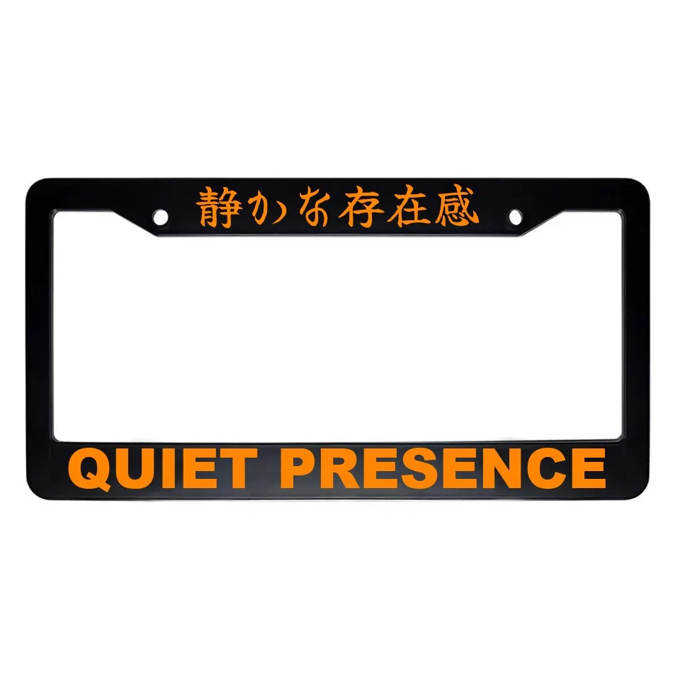 Quiet Presence ABS Black Plastic Kanji Japanese License Plate Frame - Orange Text