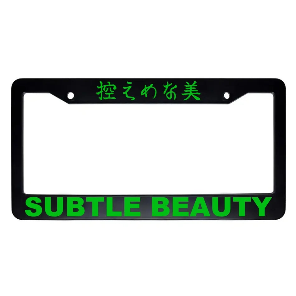 Subtle Beauty ABS Black Plastic Kanji Japanese License Plate Frame - Green Text