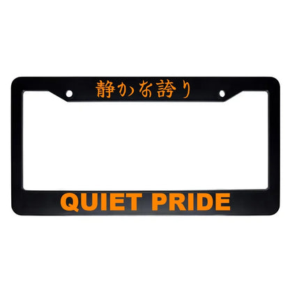 Quiet Pride ABS Black Plastic Kanji Japanese License Plate Frame - Orange Text