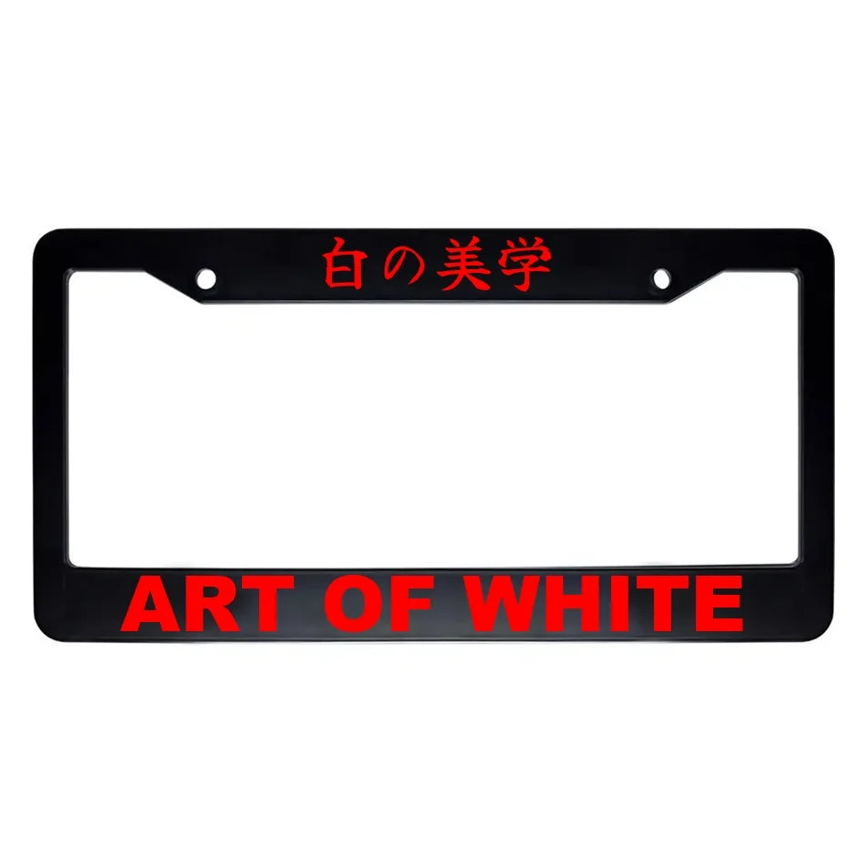 Art of White ABS Black Plastic Kanji Japanese License Plate Frame - Red Text