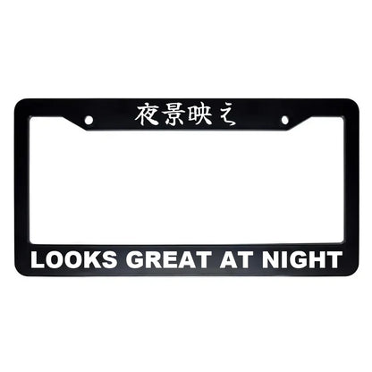 Looks Great at Night ABS Black Plastic Kanji Japanese License Plate Frame - White Text